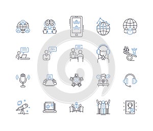 Crowd throng line icons collection. Congestion, Commotion, Bustle, Swarm, Traffic, Frenzy, Mass vector and linear