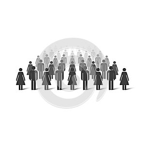 Crowd to the horizon dissolving away. People simple icons. Vector illustration