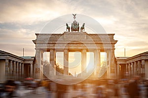 Crowd of tourists near the Brandenburg Gate in Berlin