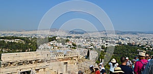 Crowd and unsafety going to Acropolis in Athens, Greece on June 16, 2017.