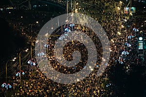 Crowd of walking people, top view