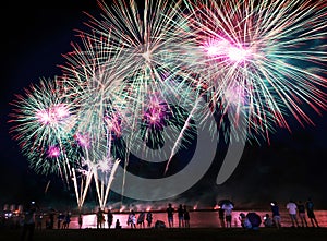 Crowd watching fireworks on the beach