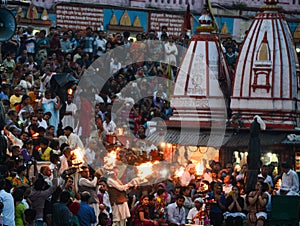 Crowd witnessing Ganga aarti