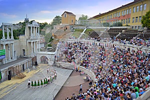 Crowded ancient amphitheater Plovdiv, Bulgaria