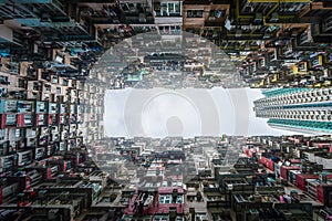 Crowded apartment view from bottom in Hong Kong