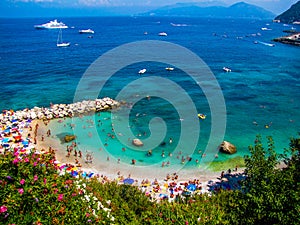 Crowded beach in Capri, Italy