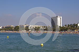 Crowded beach in Salou, Spain