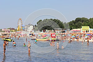 Crowded beach in the summer season