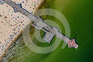 Crowded beach during summertime aerial view