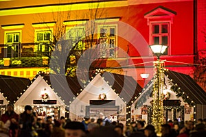 Crowded Christmas market in city center