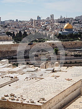 Crowded Jewish Cemetery on Mount of Olives in Jerusalem Israel