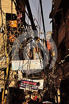 Crowded lane in the old city of Delhi, India