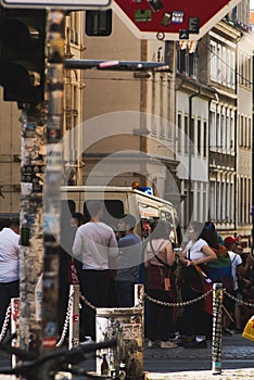 Crowded parade at the Christopher Street Day in Dresden, Germany