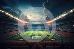 Crowded people watching football match in stadium Ai generated