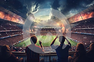 Crowded people watching football match in stadium Ai generated