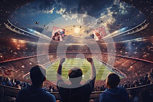 Crowded people watching football match in stadium Ai generated