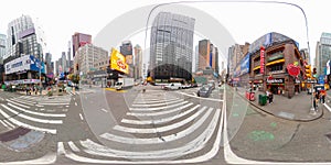 Crowded streets of NYC New York approaching Times Square. 360 VR equirectangular photo