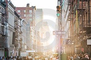 Crowded streets and sidewalks of SoHo in New York City