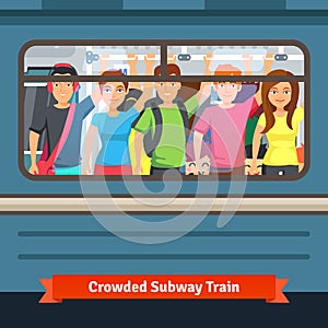 Crowded subway train photo