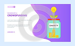 Crowdfunding charity project, money box with coins