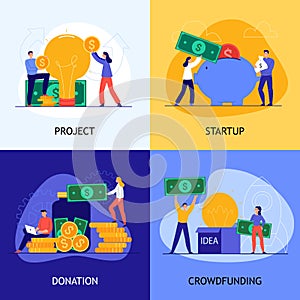 Crowdfunding Concept Icons Set