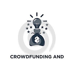 crowdfunding and donation icon. raising money concept symbol design, financial investment, finance consolidation, idea light bulb