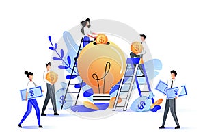 Crowdfunding and investment into idea or business startup. Vector flat illustration