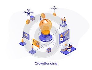 Crowdfunding isometric web banner layout
