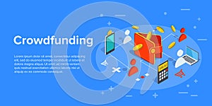 Crowdfunding vector business illustration in isometric design. C photo