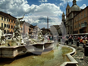 Crowds and fountain in Rome