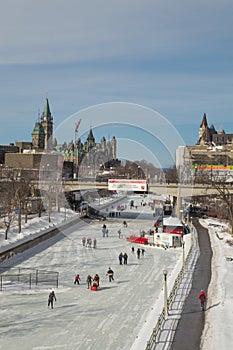 Crowds ice skating on the frozen Rideau Canal Ottawa Winterlude