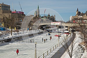 Crowds ice skating on the frozen Rideau Canal Ottawa Winterlude