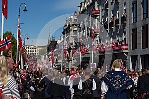 Crowds lining the street for the children`s parade on Norway`s National Day 17th of May