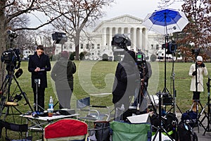 Crowds of mourners and media in front of the Supreme Court building where late Justice Antonin Scalia lays in repose