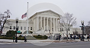 Crowds of mourners and media in front of the Supreme Court building where late Justice Antonin Scalia lays in repose