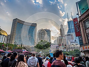 Crowds on Nanjing Road Pedestrian Street, Shanghai, China