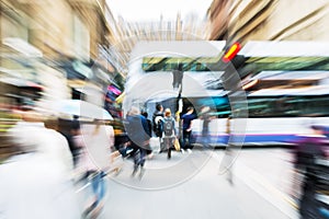 Crowds of people on the move in the city