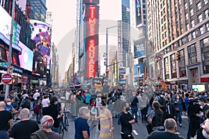 Crowds of People in Times Square Celebrating after the Win of President Elect Joe Biden in New York City