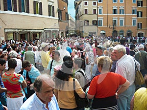 Crowds on Streets Rome near Trevi Fountain