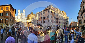 Crowds of tourists near the Spanish steps in Rome