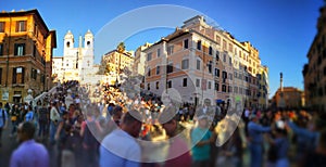 Crowds of tourists near the Spanish steps in Rome