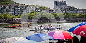 Crowds watch the Dragon Boat Festival Race