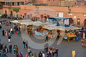 Marrakesh Jemaa el Fnaa square and food stalls, Morocco