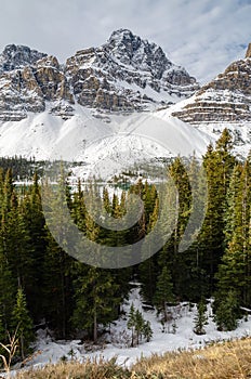 Crowfoot Glacier of  Canadian Rockies in winter in Banff National Park, Alberta, Canada