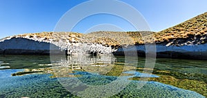 Crowley lake with stone columns in mono county California photo