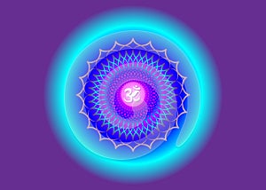 Crown Chakra Sahasrara. 7th chakra is located at the top of the head. It represent states of higher consciousness and divine icon