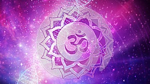 The crown chakra -Sahastrara and DNA spiral glowing in Universe fractals