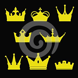 Crown collection silhouette. Heraldic elements set.