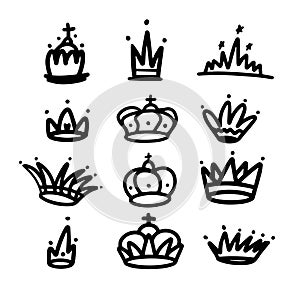 Crown collection icon in vector on white background. Crown set of silhouette