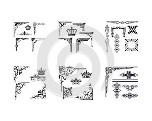 Crown corner ornament vector set for decorative frames